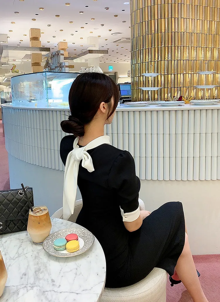 配色ボウタイネックワンピース | minagram | 詳細画像1