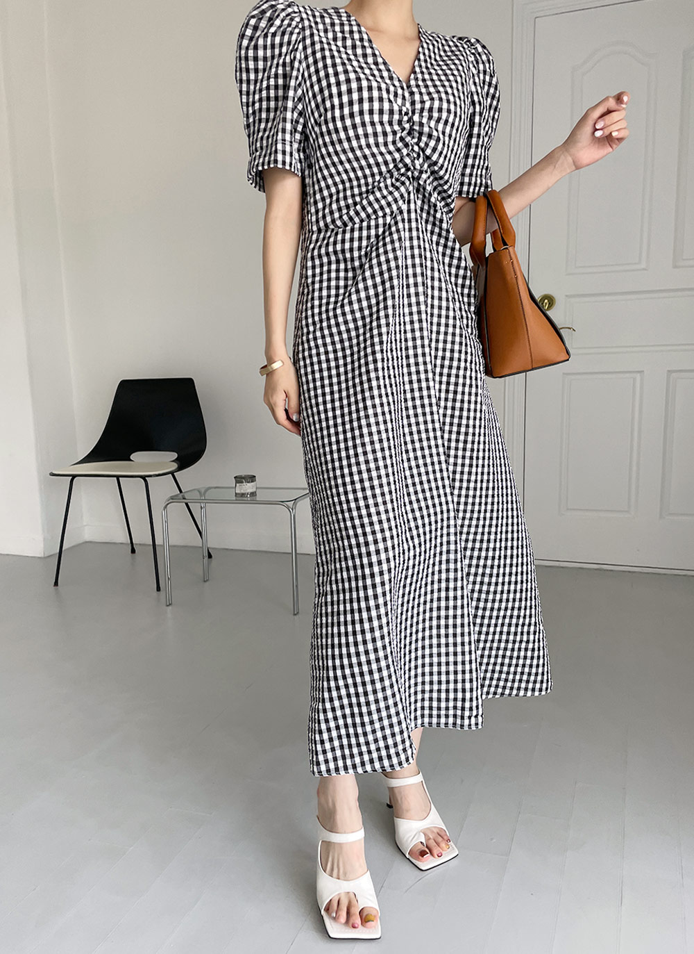 LADY LIKE ワンピース チェック柄シャーリングキャミワンピース