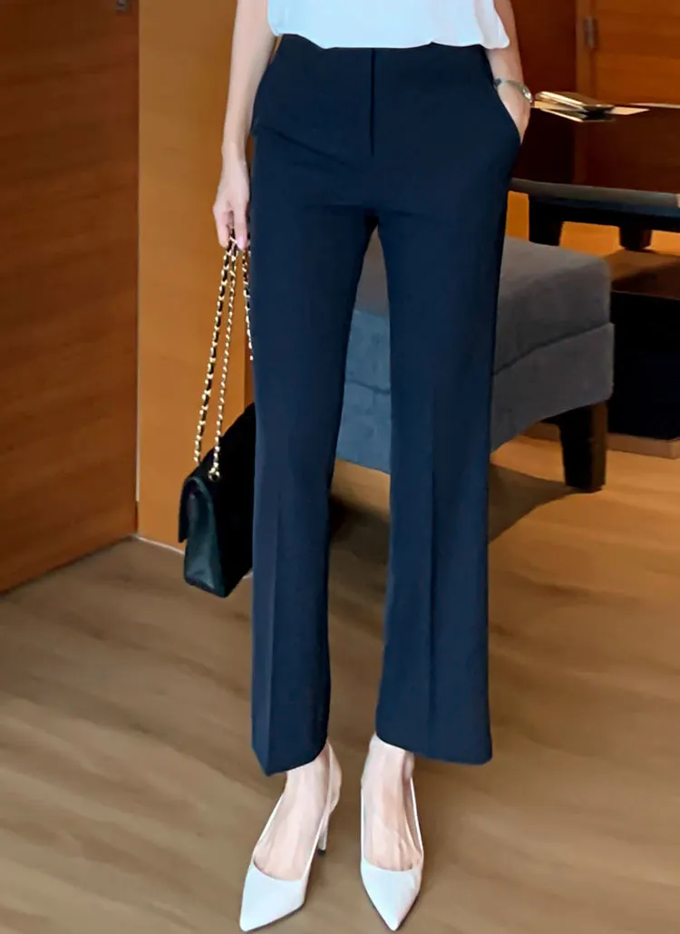 センタープレスネイビースラックスパンツ | レディースファッション  