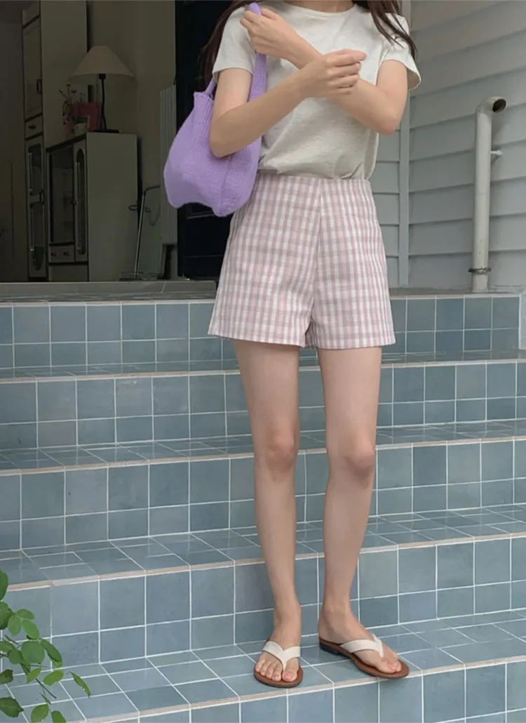 リネン混チェックショートパンツ | cherrykoko | 詳細画像1