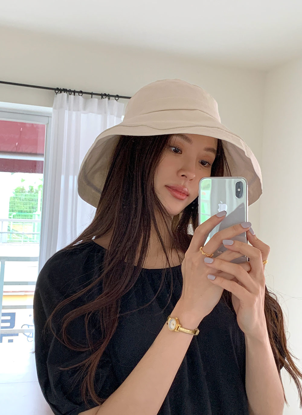 ストラップ付リネン混バケットハット | レディースファッション通販