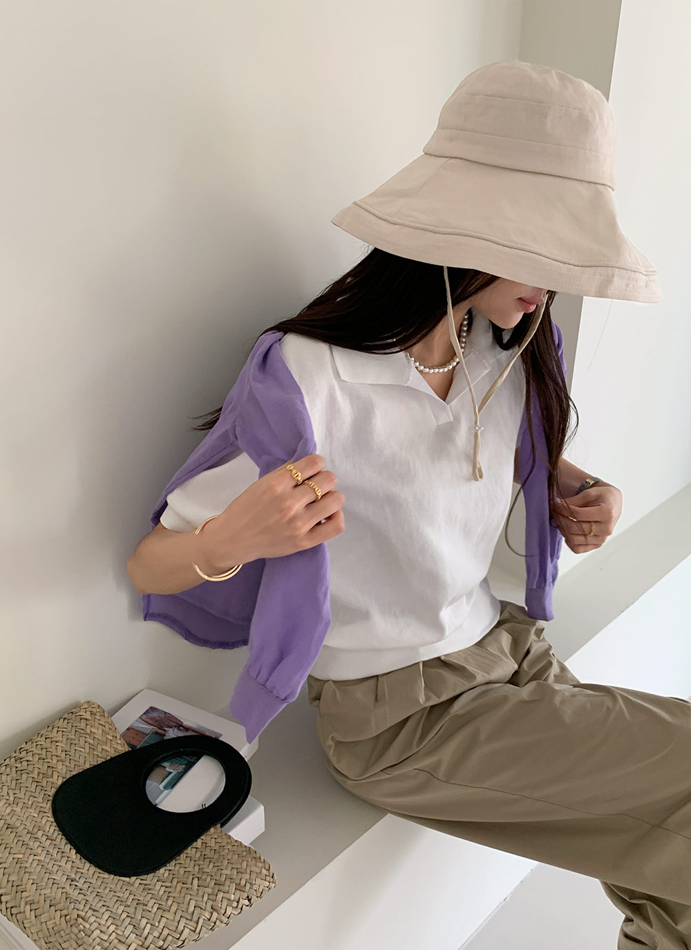 ストラップ付リネン混バケットハット | レディースファッション通販