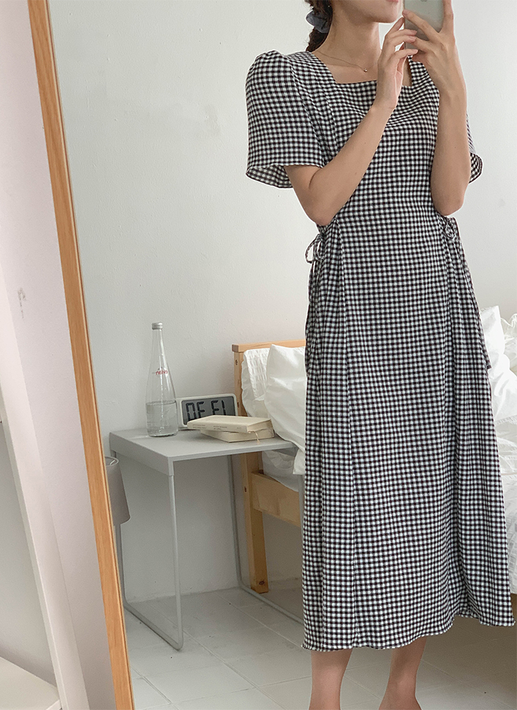 サイドストラップギンガムワンピース レディースファッション通販 Dholic
