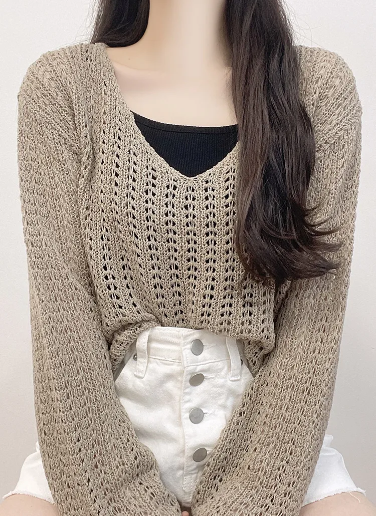 Vネック透かし編みニット | レディースファッション通販 - DHOLIC 