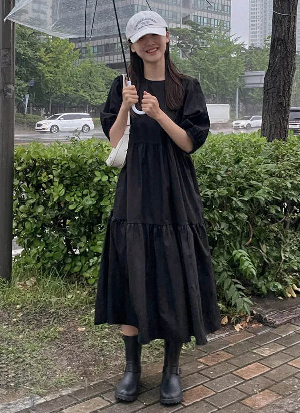 パフスリーブティアードワンピース | レディースファッション  