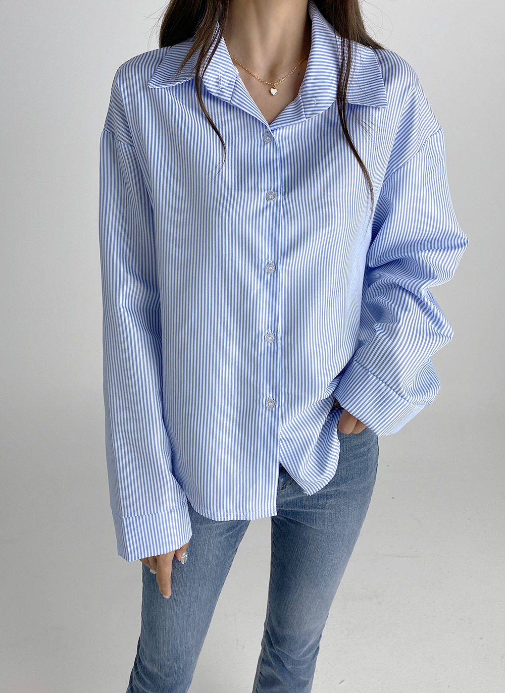 SUNDA'S BEST 青白ストライプ Tシャツ L ピンストライプシャツ | レディースファッション通販 - DHOLIC