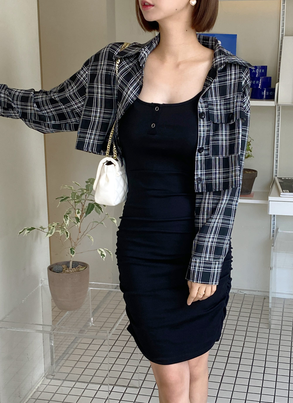 シャツセットチェックキャミop evelyn An MILLE シャツセットチェックキャミOP 通販でも発売中