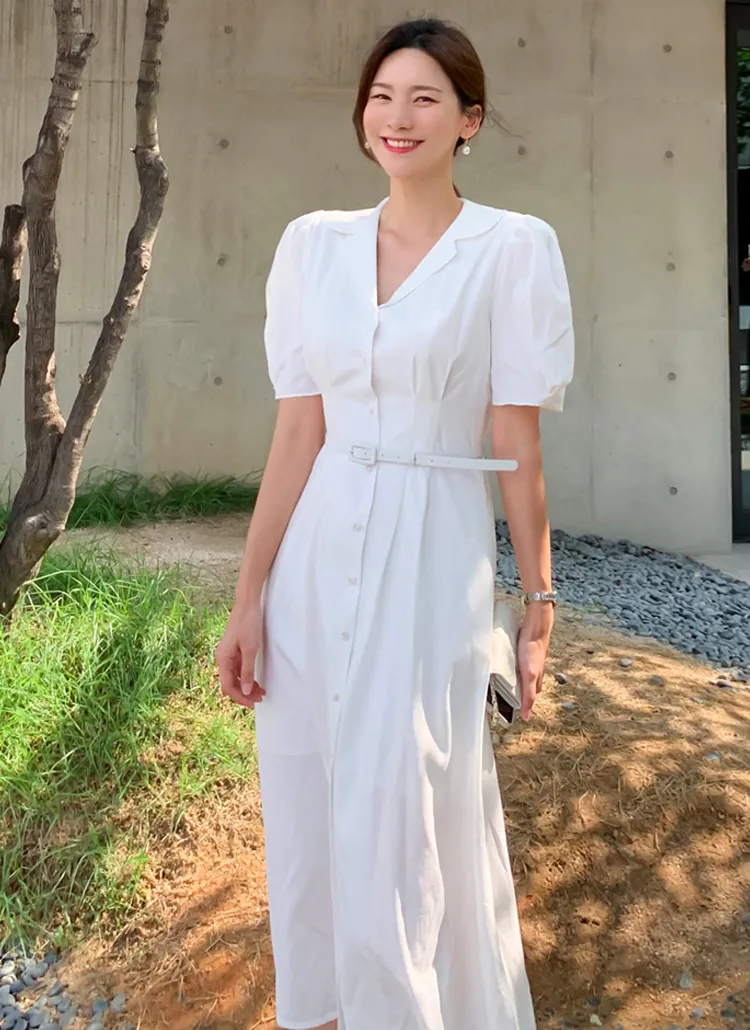 オープンカラーフロントボタンワンピース | レディースファッション  