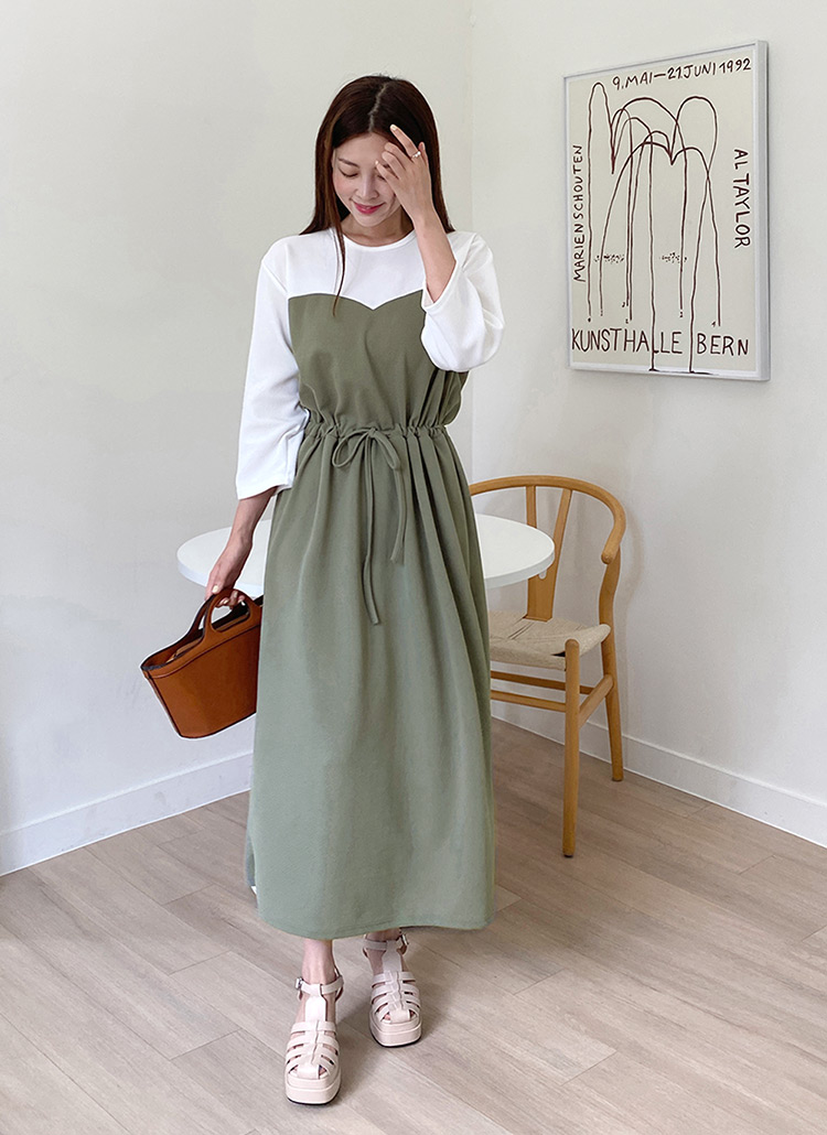 ストリング付リンクル配色ワンピース T ワンピース ロングワンピース レディースファッション通販 Dholic ディーホリック