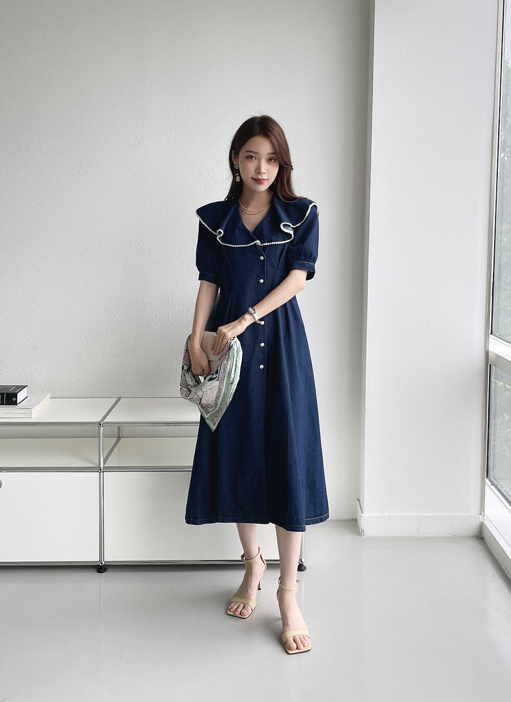 【美品】DOLCE&GABBANA　デニム　ワンピース ビッグカラーデニムワンピース | レディースファッション通販