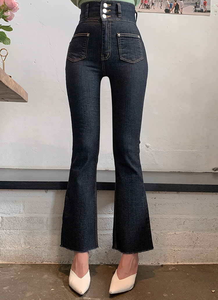 3ボタンフロントポケットフレアデニムパンツ | レディース