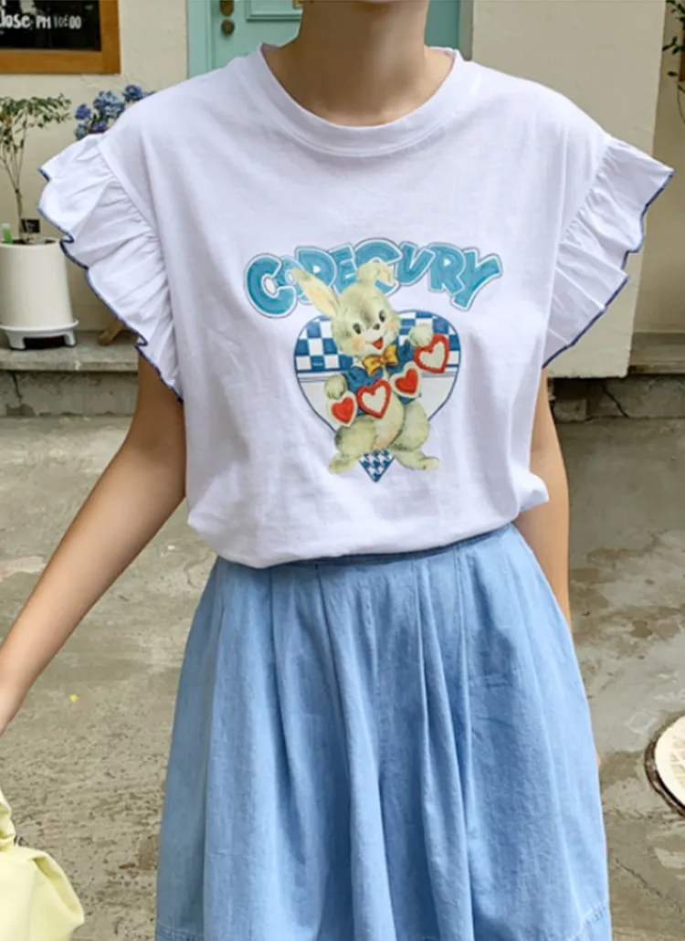 フリルスリーブラビットTシャツ | mayblue | 詳細画像1