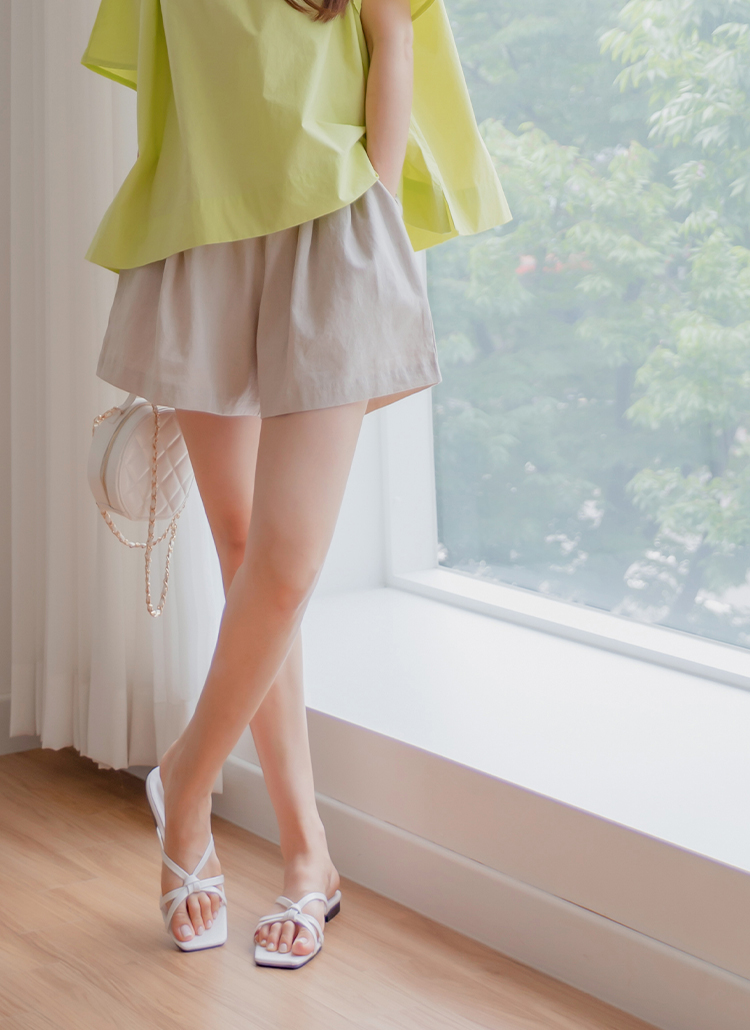 リネン混ウエストゴムショートパンツ | レディースファッション通販