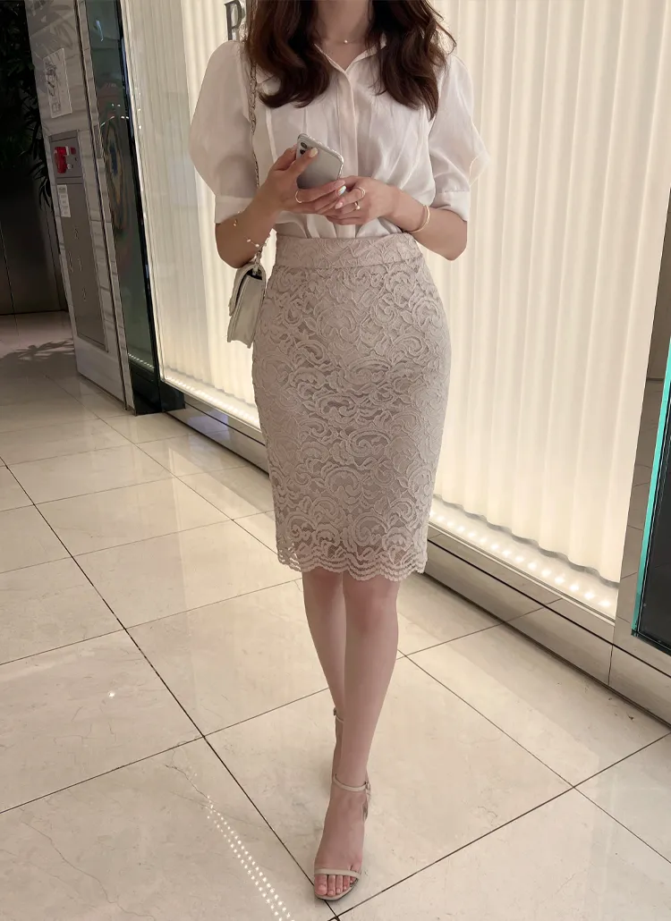 フラワーレースタイトスカート | レディースファッション通販 - DHOLIC 