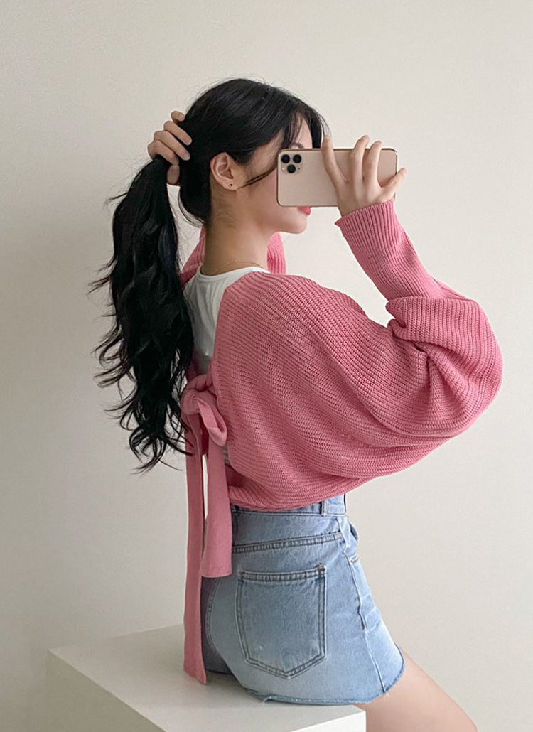【新品タグ付】cen.   バックリボン リブカーディガン Chick カーディガン Front Ribbon Rib Cardigan / フロント編み上げ
