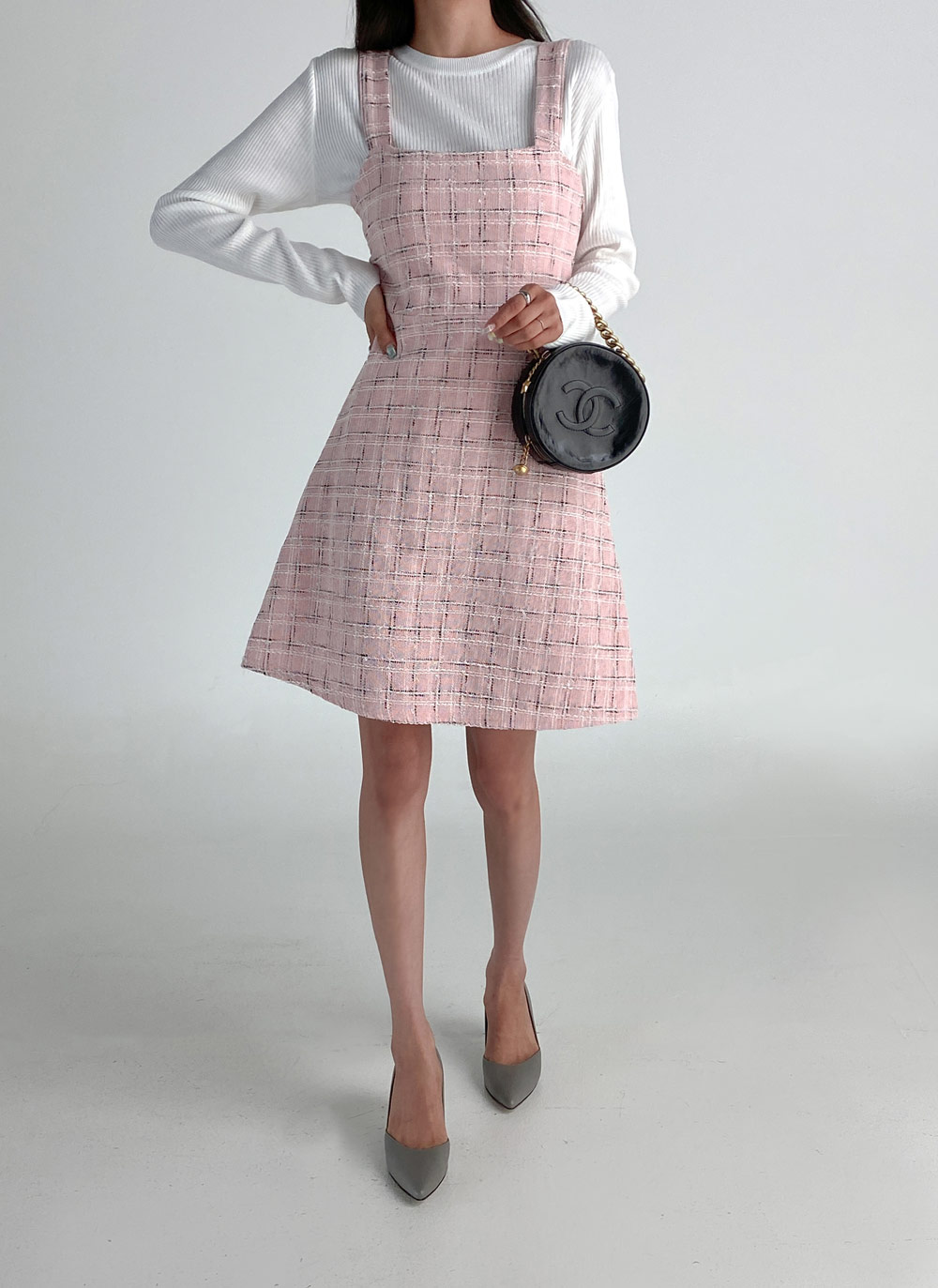 シェリエ sheller ピンク チェック ミニツイードワンピース S~XL♡ピンクチェック柄ツイードミニワンピース | Pay ID