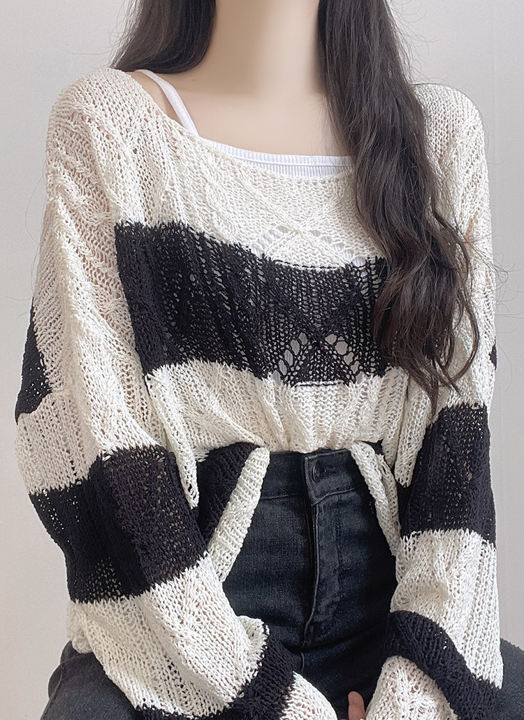 16AW 最新 ベイフロー インディゴボーダーケーブルニット　L