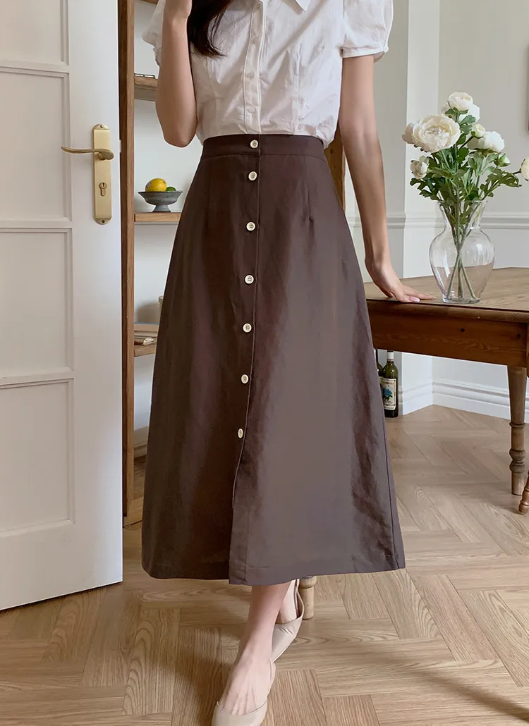 フロントボタンフレアロングスカート | レディースファッション通販  