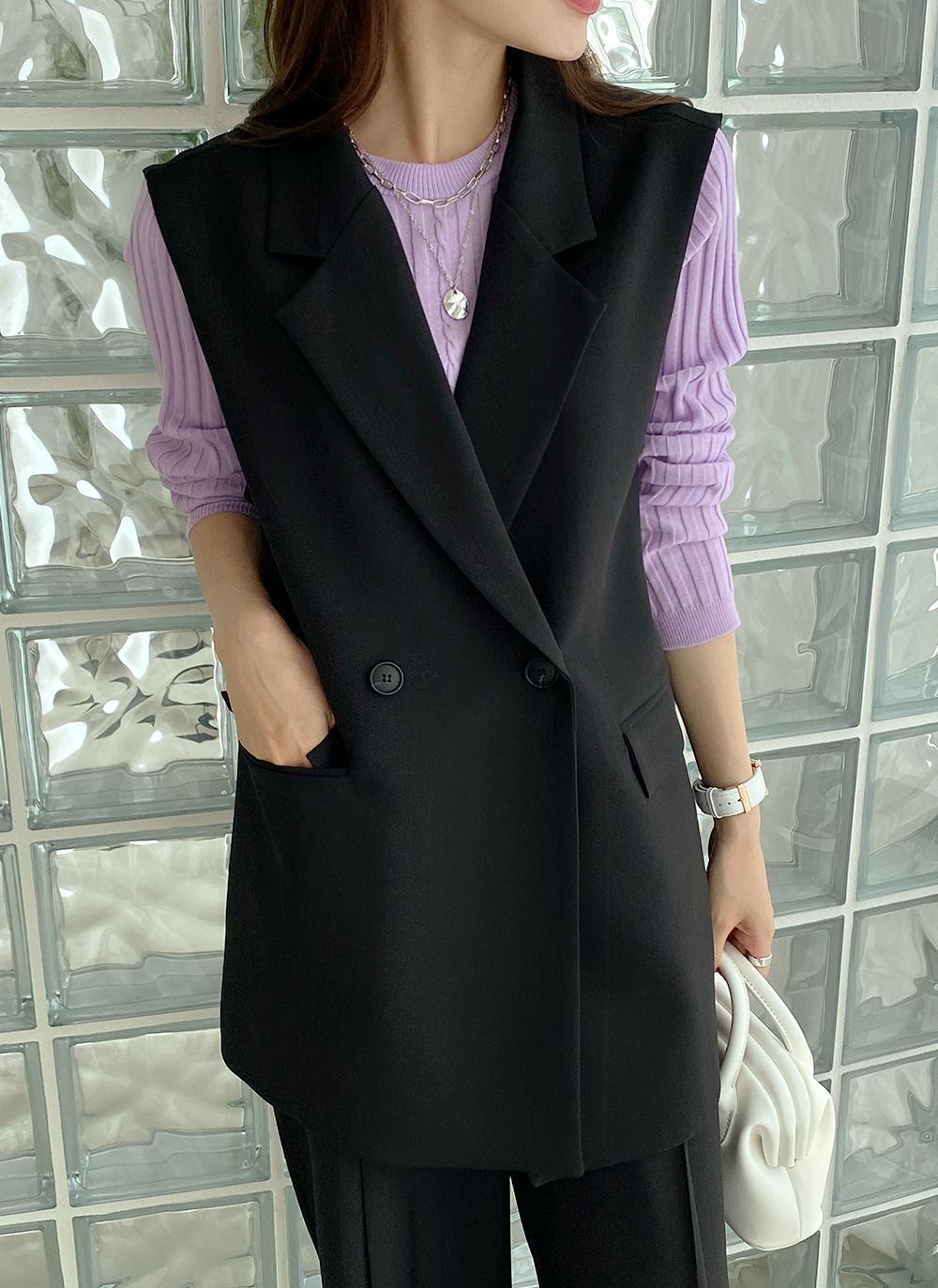 ダブルブレストベスト&ボタンスラックスSET | レディースファッション  