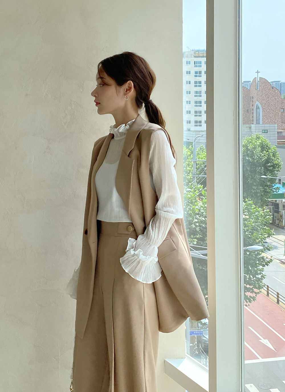 ダブルブレストベスト&ボタンスラックスSET | レディースファッション