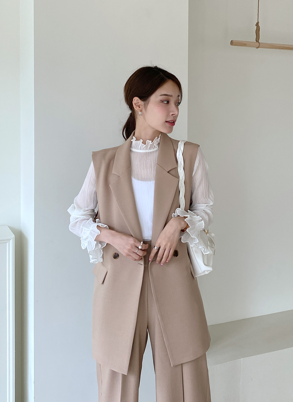 ダブルブレストベスト&ボタンスラックスSET | レディースファッション