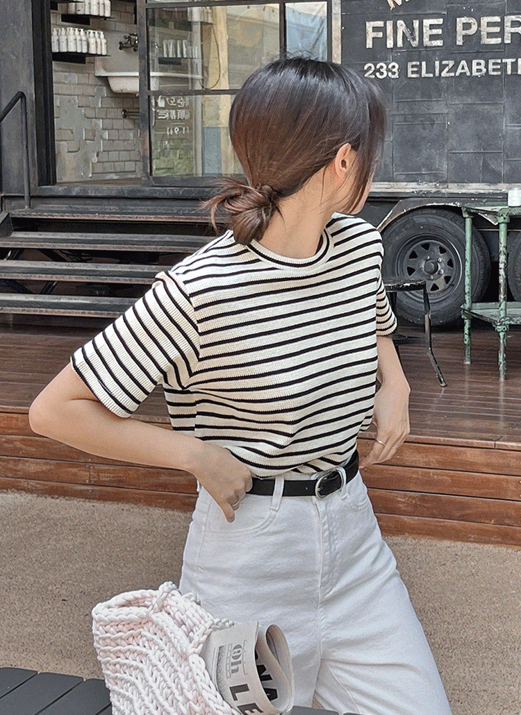 ワッフルボーダー半袖Tシャツ | レディースファッション通販 - DHOLIC