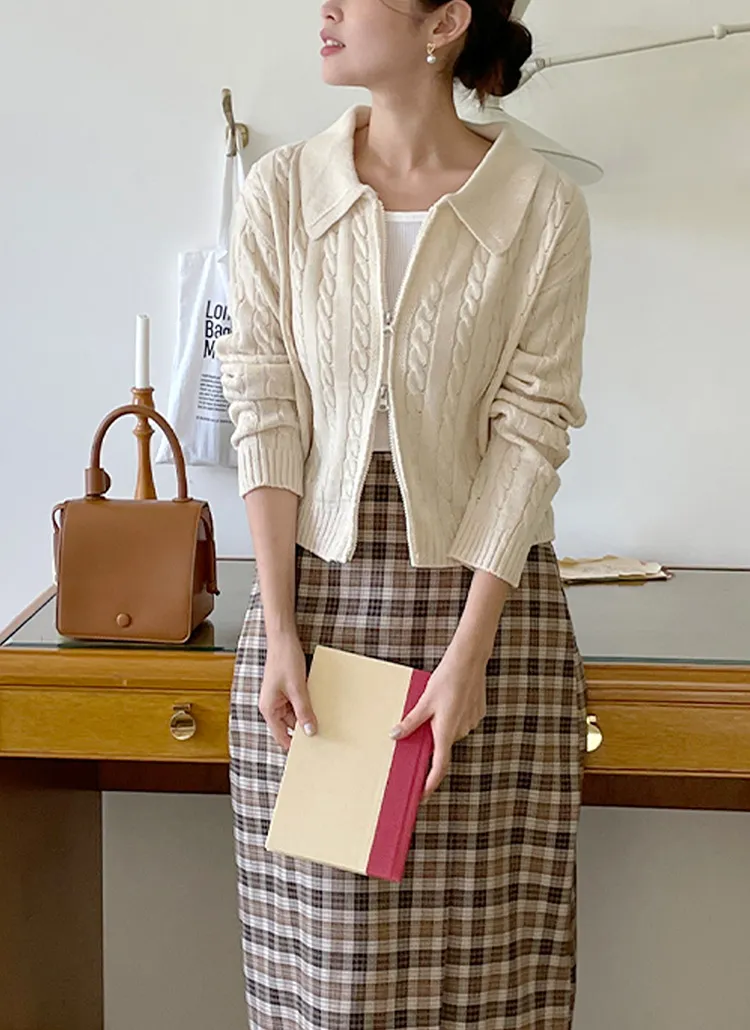 ダブルジップカラーケーブルカーディガン | DHOLIC | 詳細画像1