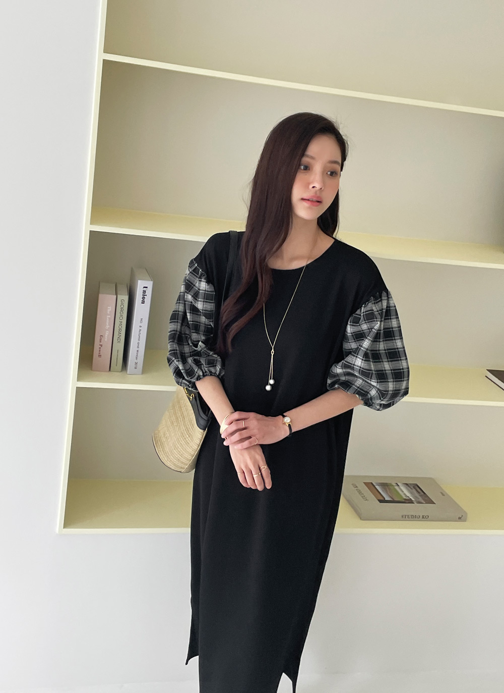 チェックパフスリーブワンピース | レディースファッション通販 - DHOLIC