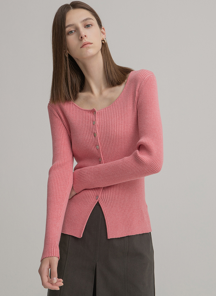 Uネックリブスリムニットカーディガン P4169 ニット カーディガン カーディガン レディースファッション通販 Dholic ディーホリック