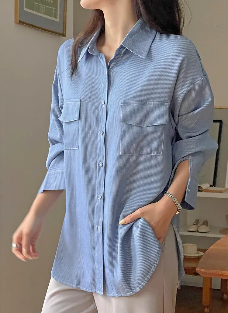 ツーフラップポケットストライプシャツ | dangdanggirl | 詳細画像1