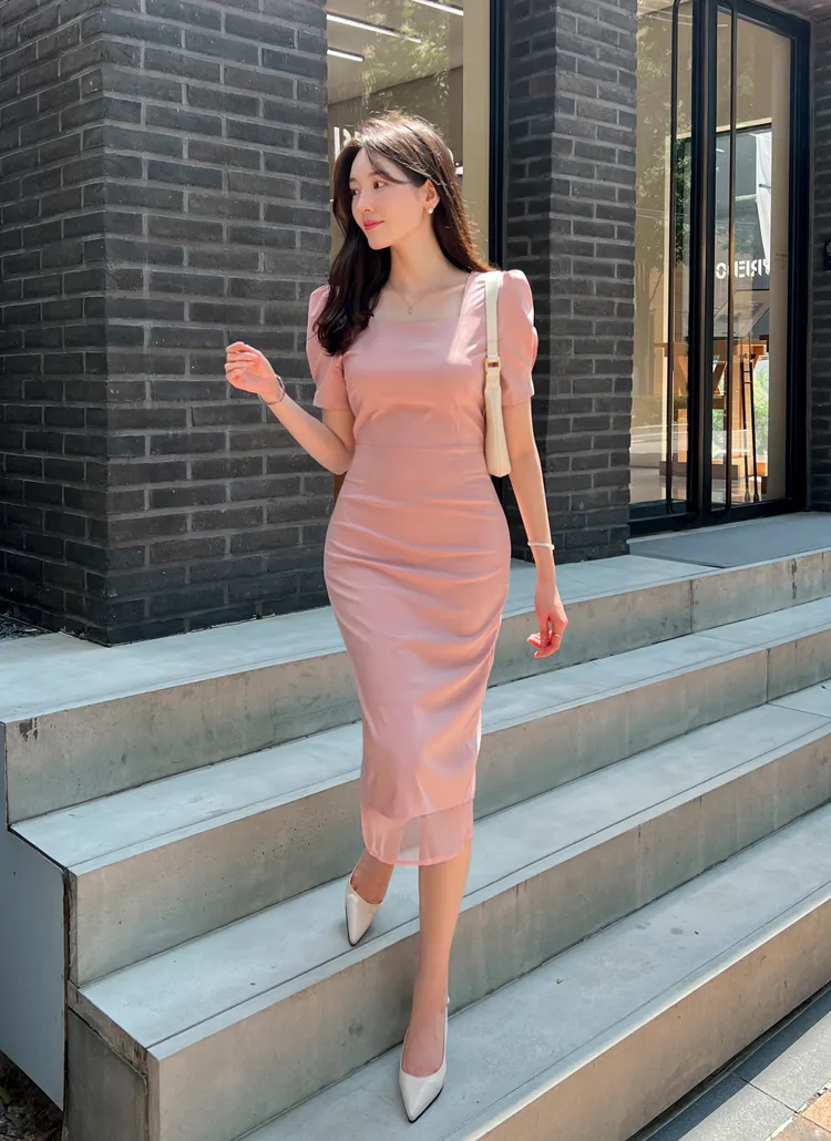 シアーヘムスクエアネックタイトワンピース | レディースファッション  