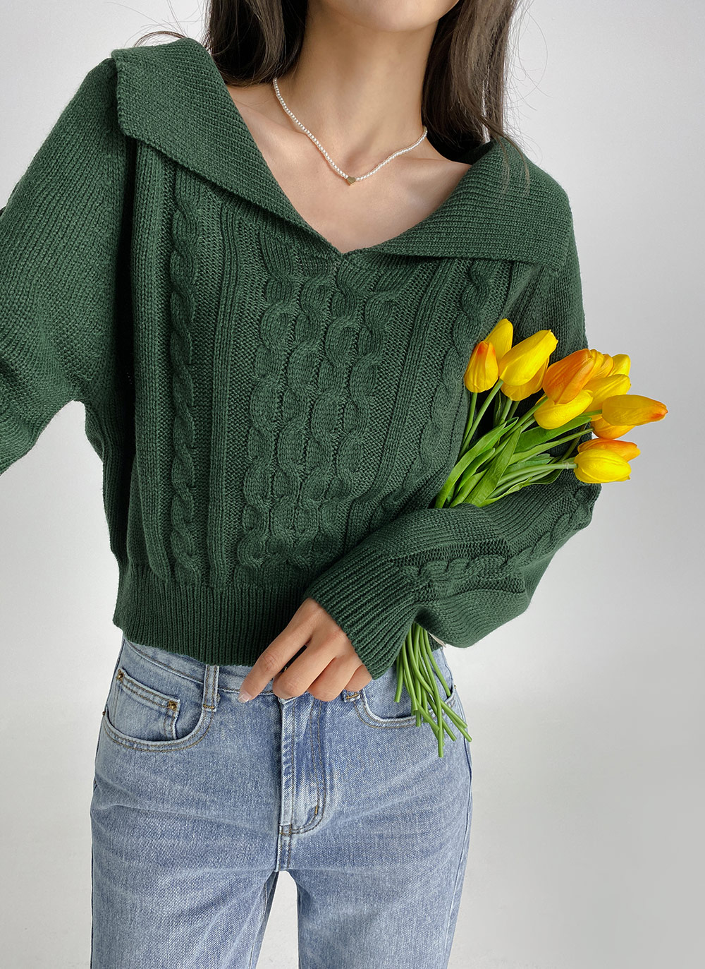 ケーブルショルダーカラーニット | DHOLIC | 詳細画像3