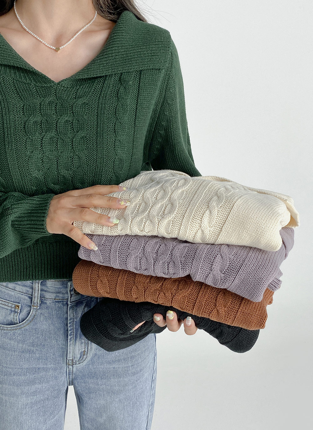 ケーブルショルダーカラーニット | DHOLIC | 詳細画像5