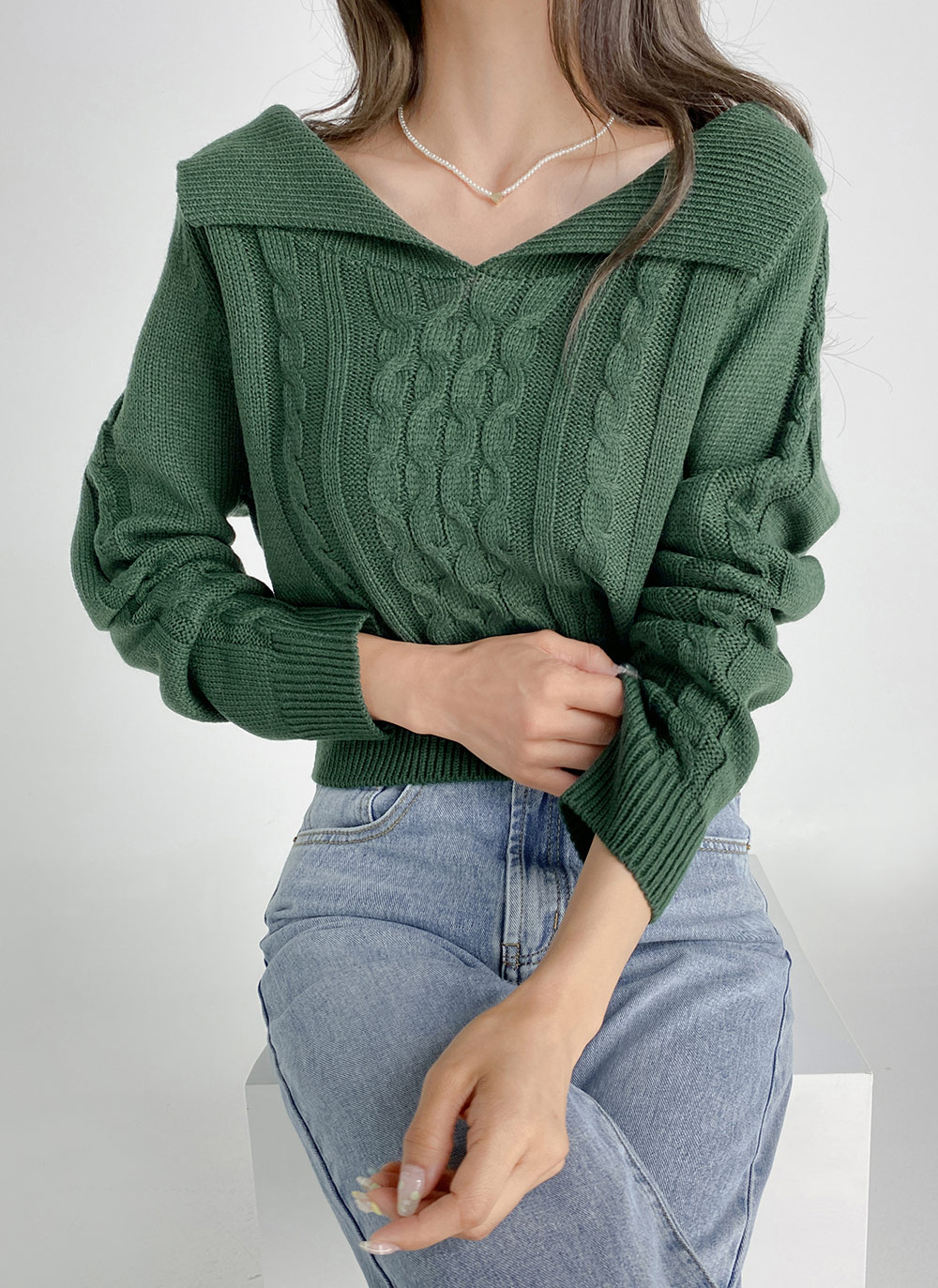 ケーブルショルダーカラーニット | DHOLIC | 詳細画像7