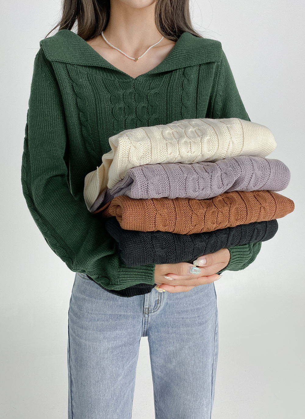 ケーブルショルダーカラーニット | DHOLIC | 詳細画像13