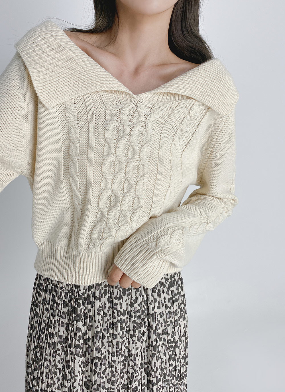 ケーブルショルダーカラーニット | DHOLIC | 詳細画像14