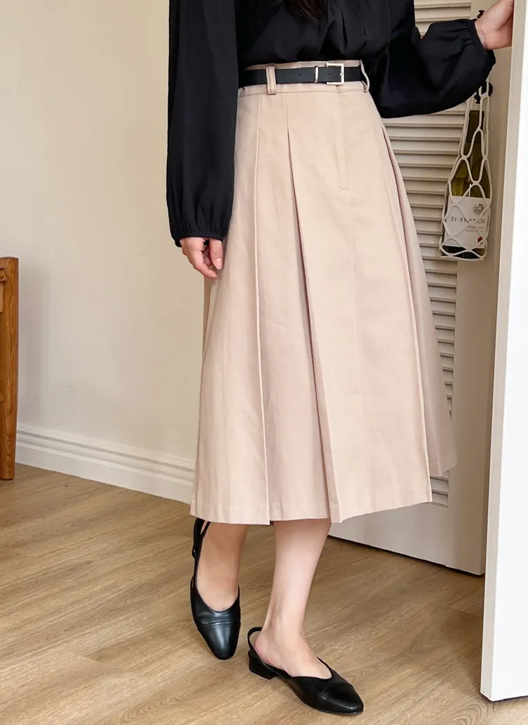 ベルト付ボックスプリーツスカート | レディースファッション通販 - DHOLIC 