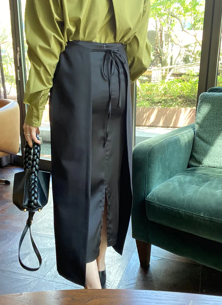 バックリボンレイヤード風サテンスカート | レディースファッション  