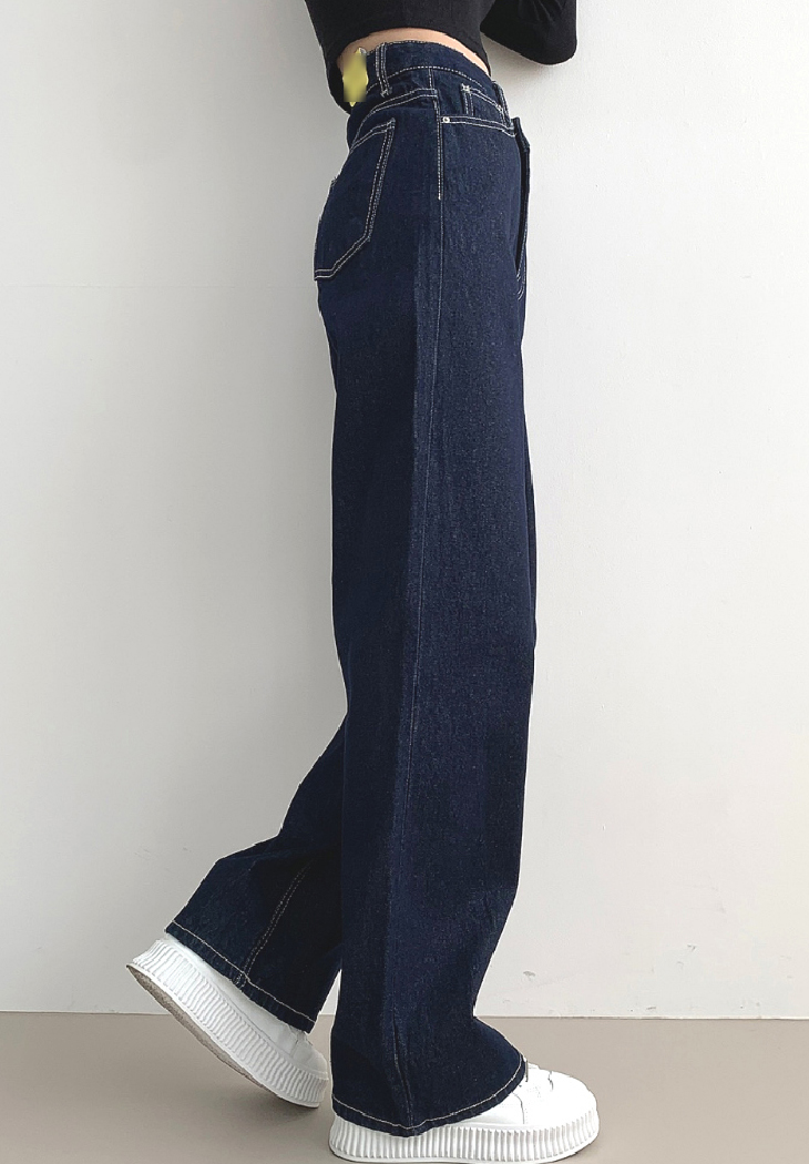 ハイウエストステッチワイドデニムパンツ | レディース