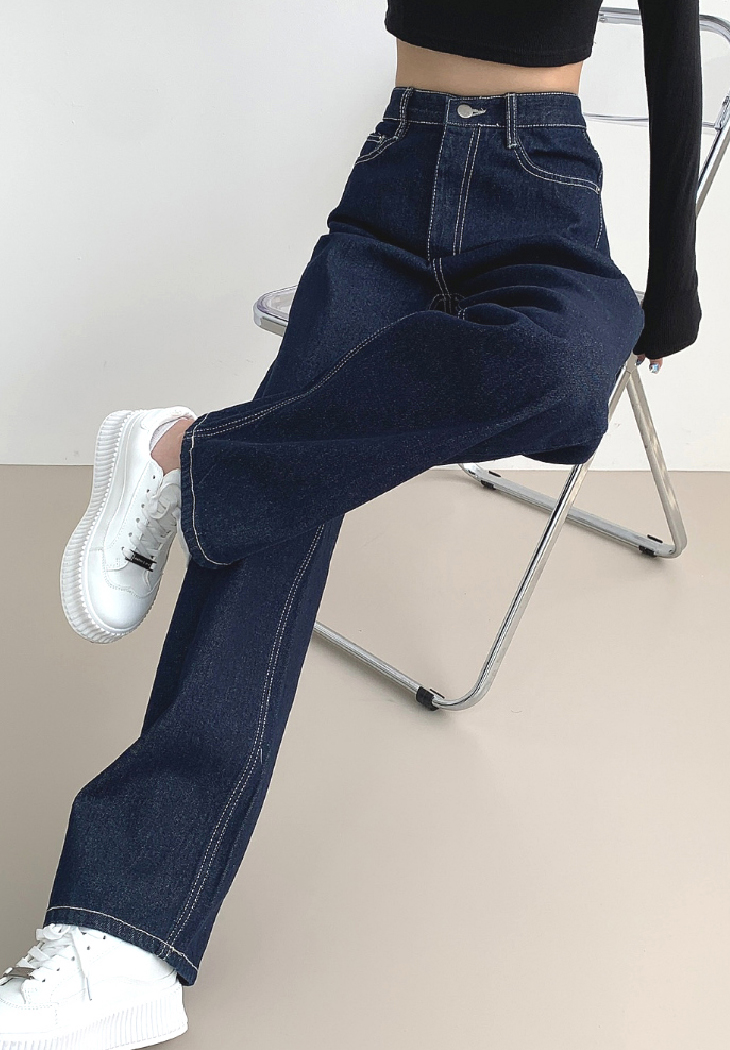 ハイウエストステッチワイドデニムパンツ | レディース