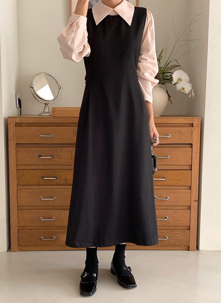 サイドボタンストラップノースリワンピース | レディースファッション