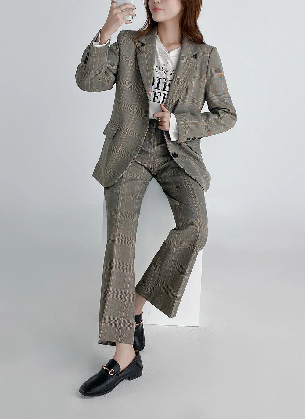 グレンチェックシングルジャケット&スラックスSET | レディース  