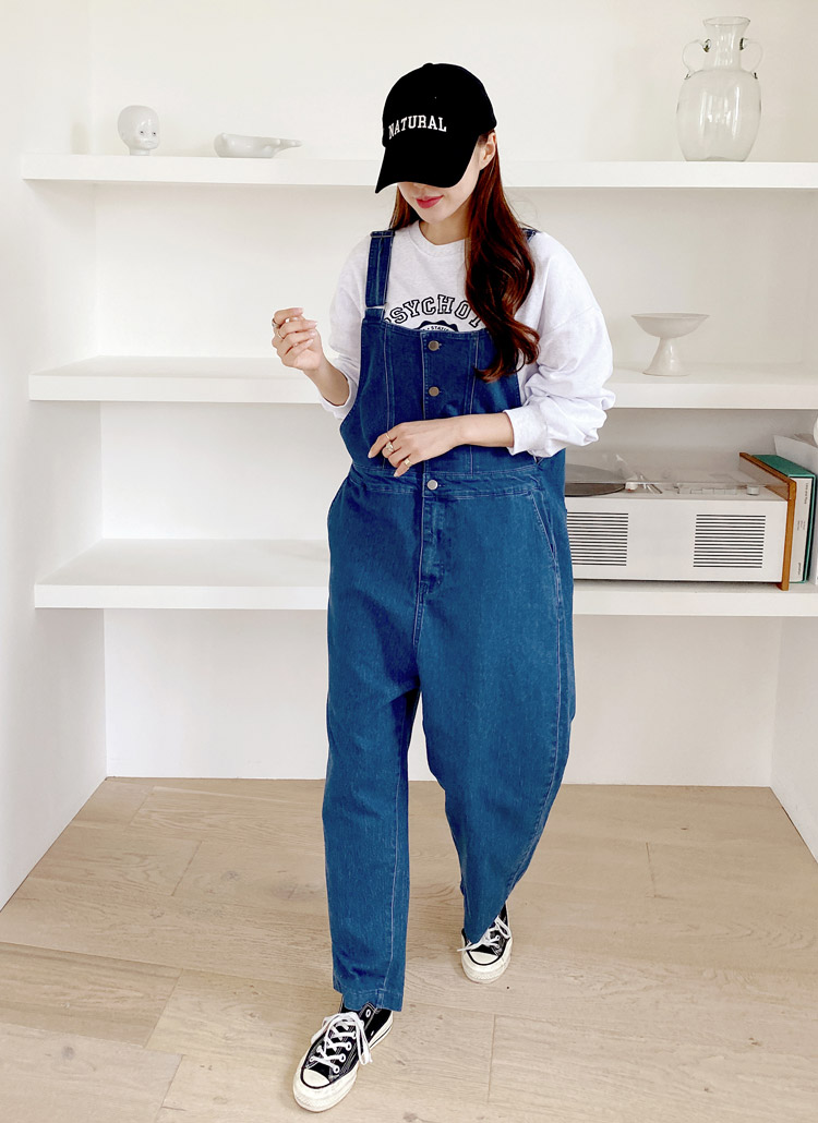 ハーフボタンデニムサロペットパンツ | レディースファッション通販