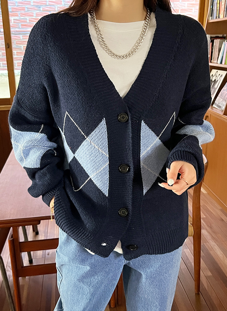 アーガイルニットカーディガン P4233 ニット カーディガン カーディガン レディースファッション通販 Dholic ディーホリック