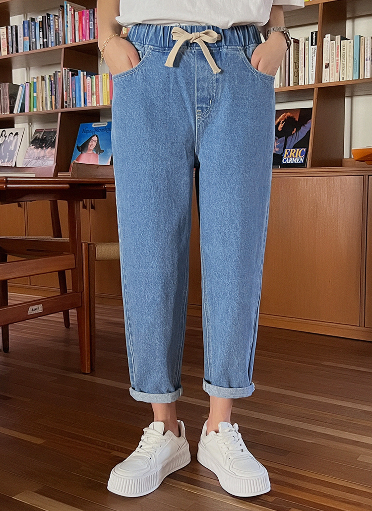 ウエストゴムテーパードデニムパンツ | レディースファッション通販