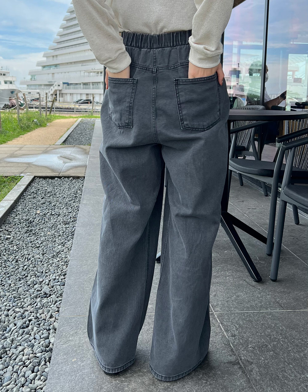 ウエストストリングワイドデニムパンツ | レディースファッション通販