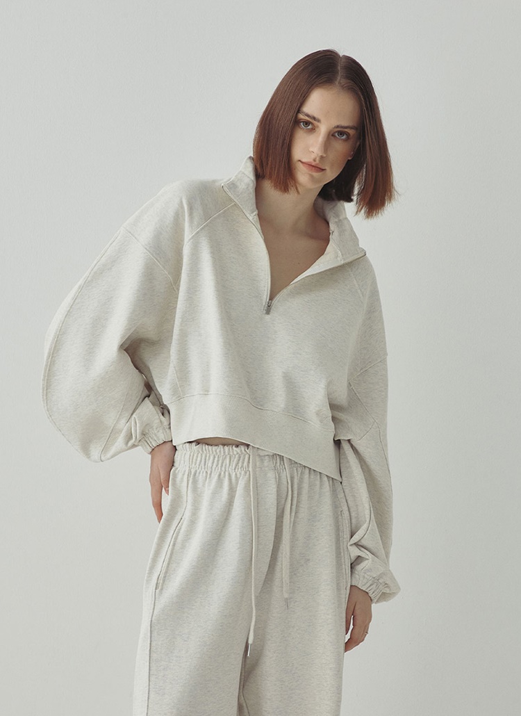 PHEENY スウェット ショート丈 オートミール ハーフジップネックスウェット(オートミール) | レディース
