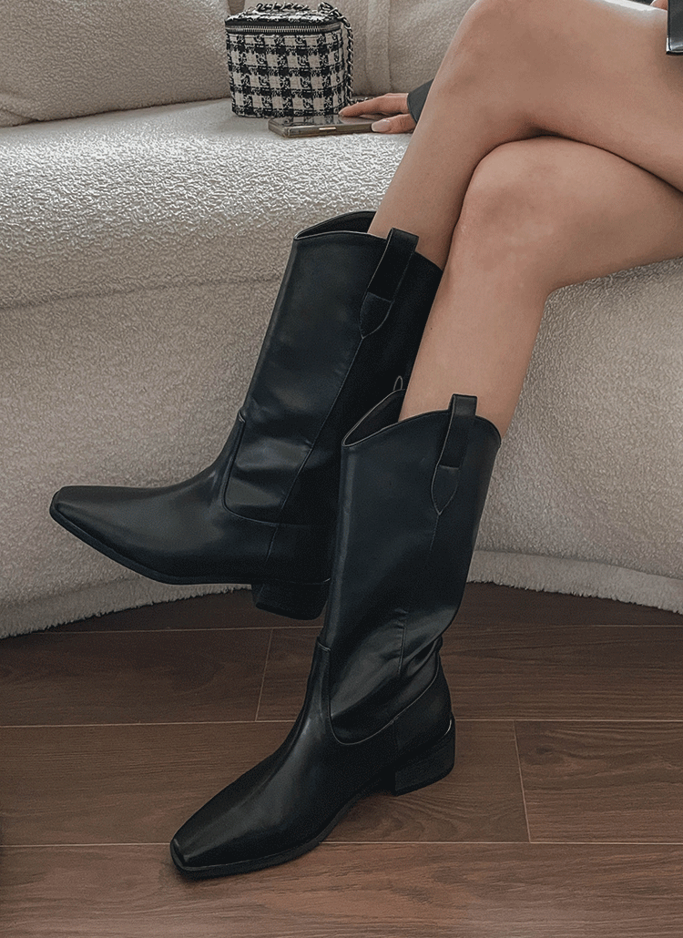☆決算特価商品☆ ペリーコ ファッションブーツ SEMI SQUARE TOE CHUNKY LONG BOOTS レディース ブラック 24.5  cm