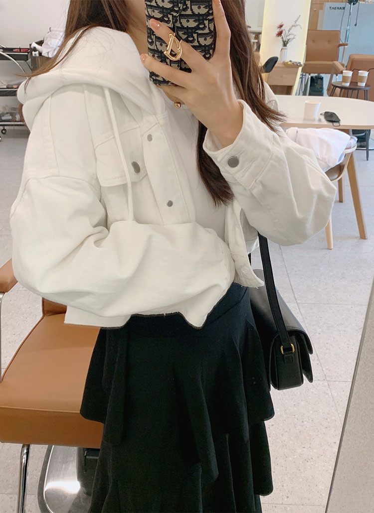 配色フードクロップドジャケット | レディースファッション通販 - DHOLIC