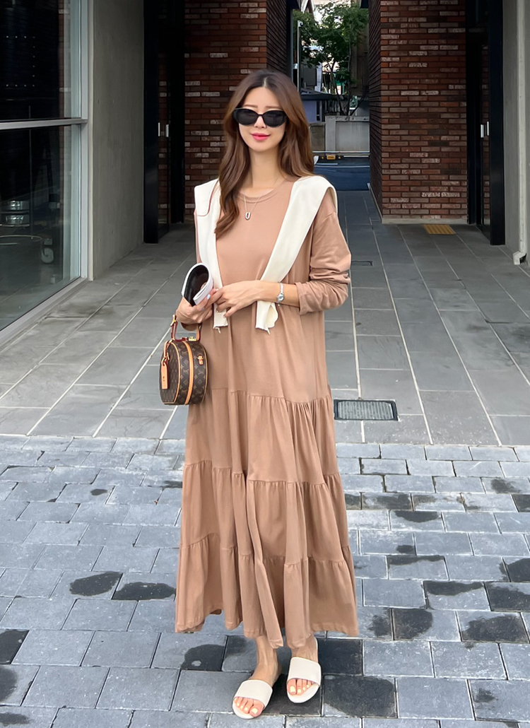 おしゃれ】 anuans ボックスタックティアードワンピース M ロング